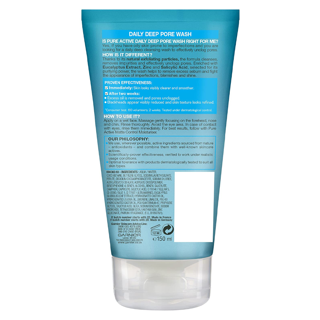 Garnier Pure Active Anti Blemish Deep Pore Face Wash For Oily Skin 150 ml