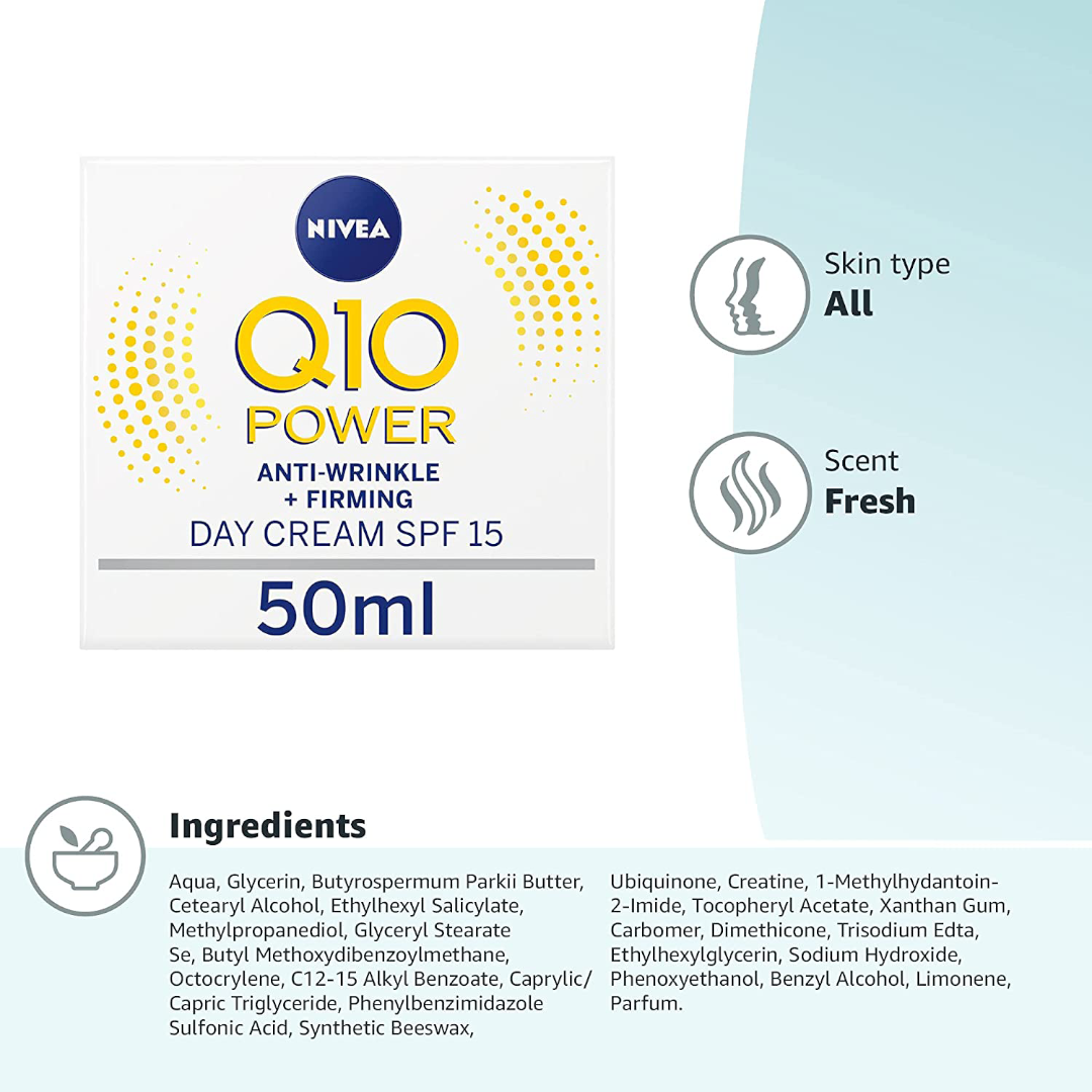 Nivea Q10 Power Anti-Wrinkle + Firming Day Cream SPF15 - 50 ml Nivea Q10 Power Anti-Wrinkle + Firming Day Cream SPF15 - 50 ml