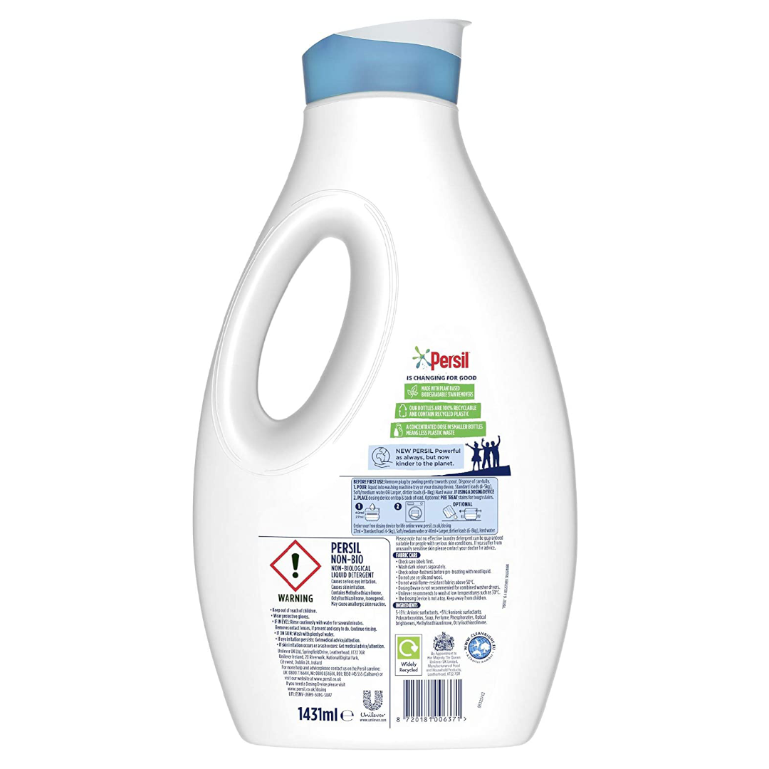 Persil Non Bio 100% recyclable bottle Laundry Washing Liquid Detergent tough on stains Persil Non Bio 100% recyclable bottle Laundry Washing Liquid Detergent tough on stains