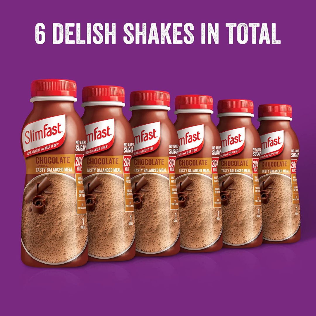 SlimFast Ready To Drink Shake Chocolate Flavour, 6 x 325 ml Multipack