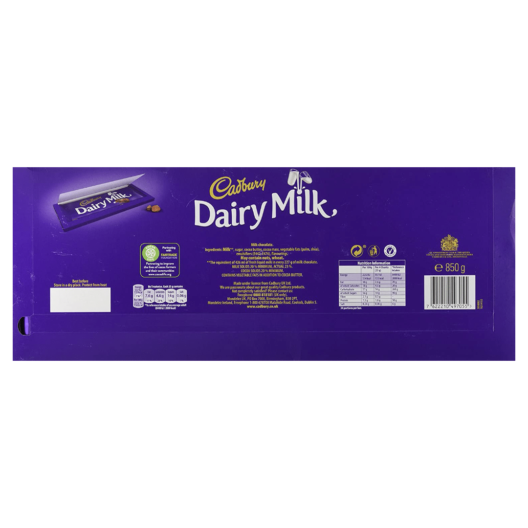 Cadbury Dairy Milk Giant Chocolate Bar 850 g Cadbury Dairy Milk Giant Chocolate Bar 850 g