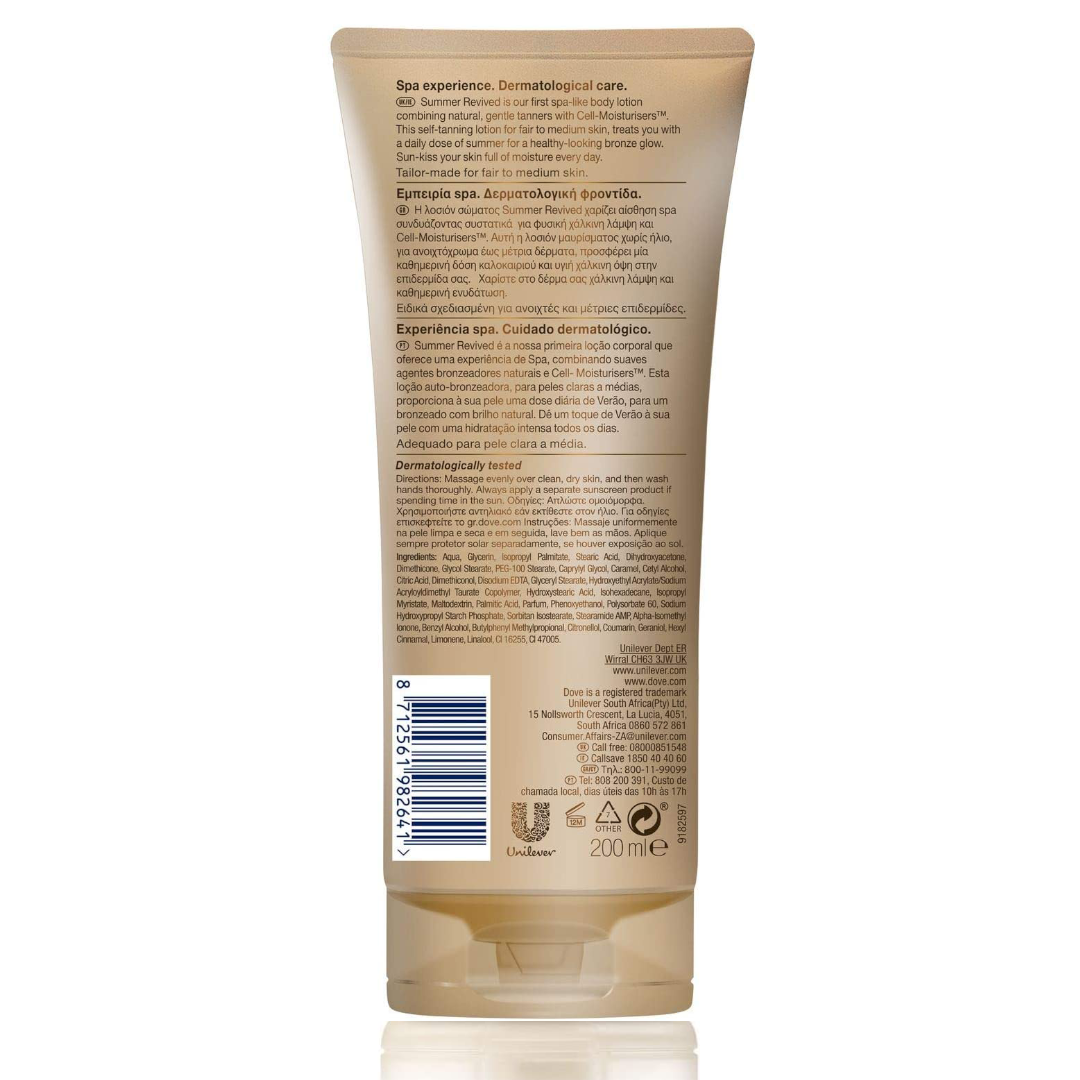 Dove DermaSpa Summer Revived Fair to Medium Self Tanning Body Lotion 200 ml Dove DermaSpa Summer Revived Fair to Medium Self Tanning Body Lotion 200 ml