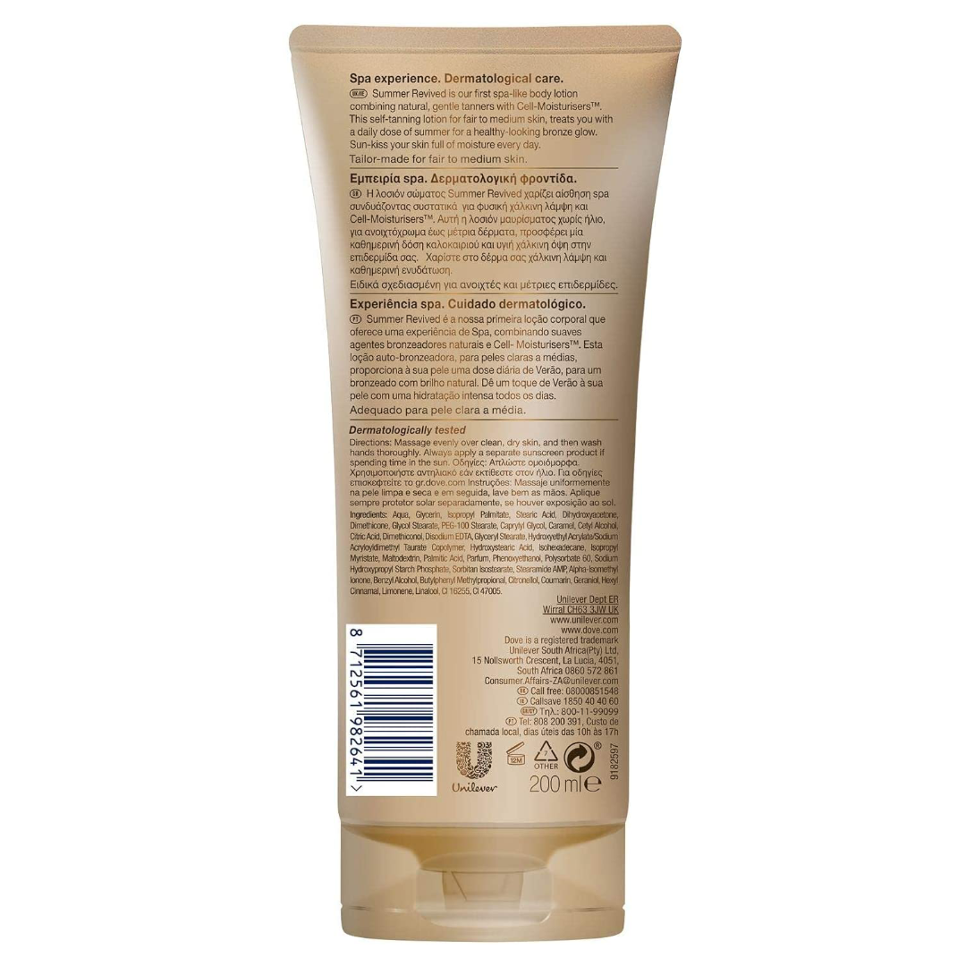Dove DermaSpa Summer Revived Medium to Dark Self Tanning Body Lotion 200 ml Dove DermaSpa Summer Revived Medium to Dark Self Tanning Body Lotion 200 ml