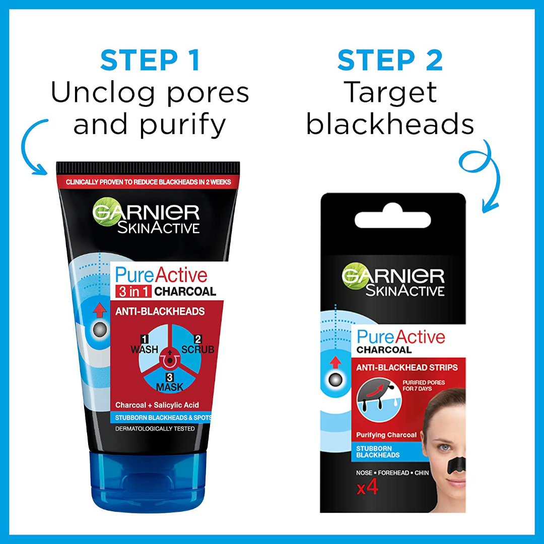Garnier Pure Active 3in1 Charcoal Anti-Blackhead Mask Wash Scrub 150ML Garnier Pure Active 3in1 Charcoal Anti-Blackhead Mask Wash Scrub 150ML