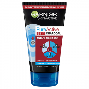 Garnier Pure Active 3in1 Charcoal Anti-Blackhead Mask Wash Scrub 150ML