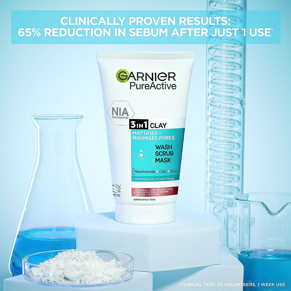 Garnier Pure Active 3in1 Clay Mask-Wash-Scrub 150ml Garnier Pure Active 3in1 Clay Mask-Wash-Scrub 150ml