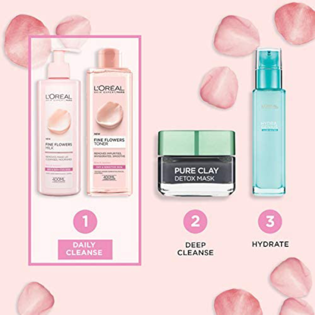 L'Oreal Paris Fine Flowers Cleansing Milk Lotion Makeup Remover Dry Sensitive Skin 400 ml L'Oreal Paris Fine Flowers Cleansing Milk Lotion Makeup Remover Dry Sensitive Skin 400 ml