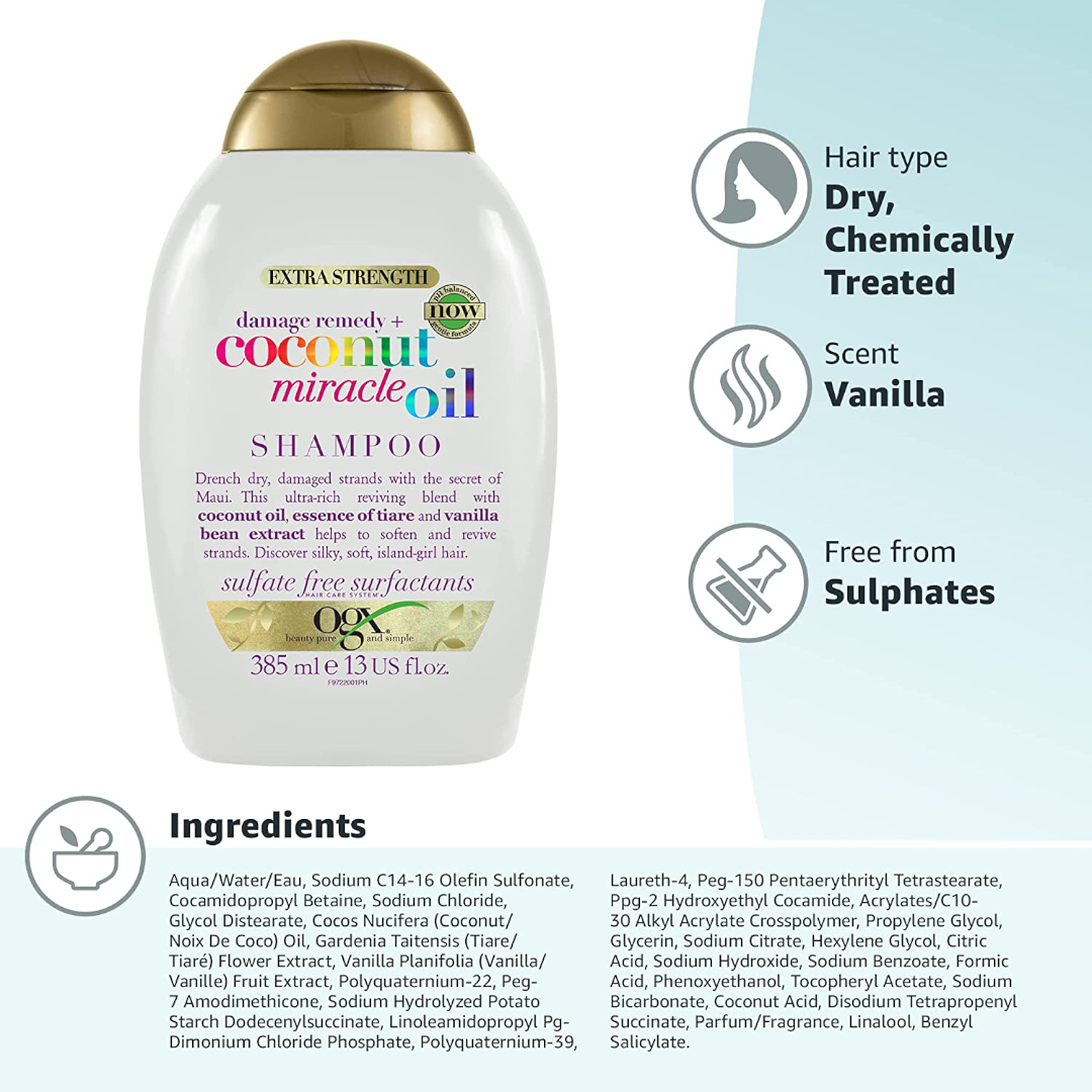 OGX Coconut Miracle Oil Shampoo for Damaged Hair 385ml OGX Coconut Miracle Oil Shampoo for Damaged Hair 385ml