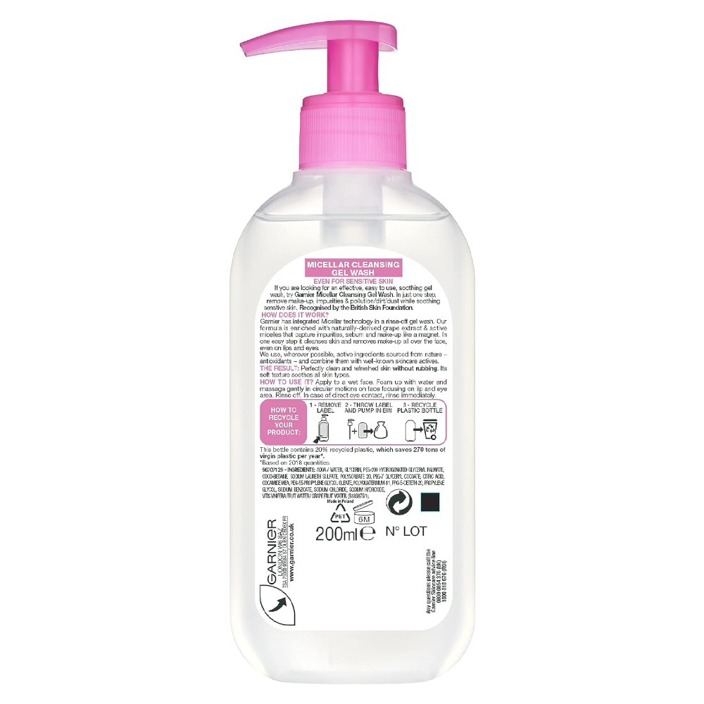 Garnier Micellar Cleansing Gel Wash For Sensitive Skin 200 ml | D-N Mart